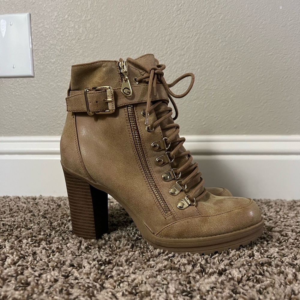 Guess brand booties , size 8.5 , tan color